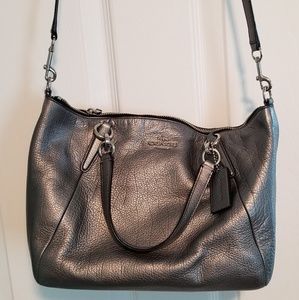 Metallic Silver Pebbled Leather Coach Bag